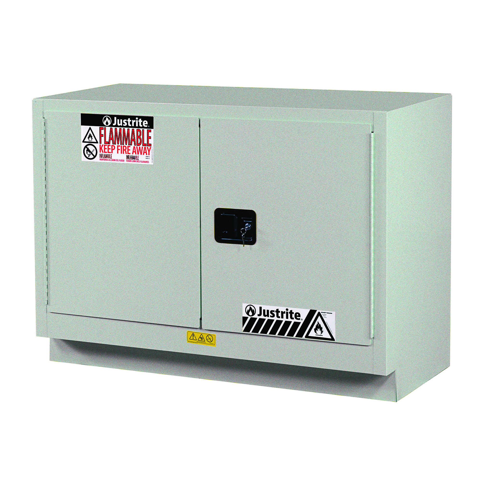 Justrite Sure-Grip EX Flammable Cabinet — 23 Gallon, 1 Shelf, 2 Self-Close Doors, Silver, Model# 883624
